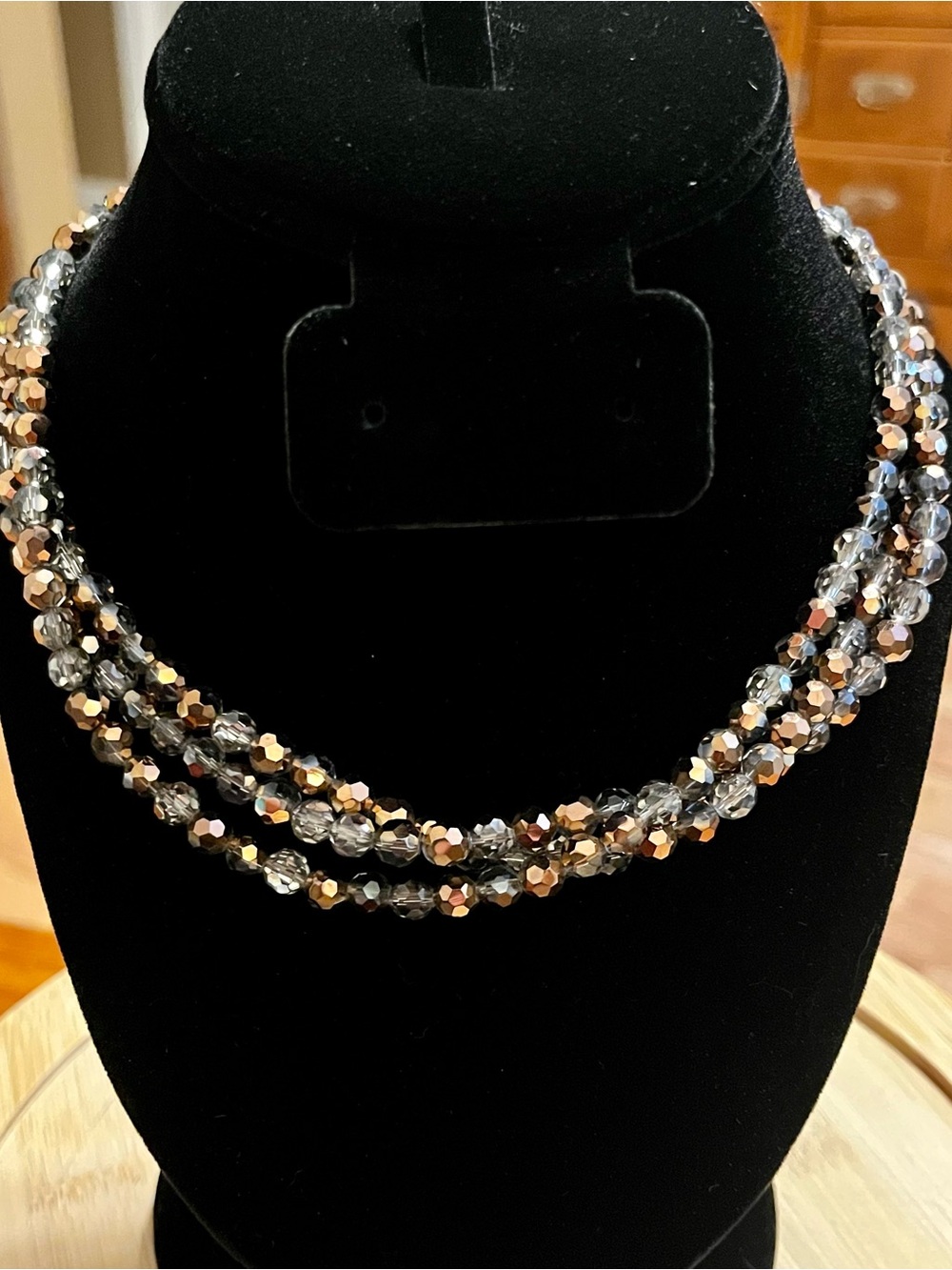 Sparkling Smokey Gray & Copper Faceted Glass Statement Necklace
